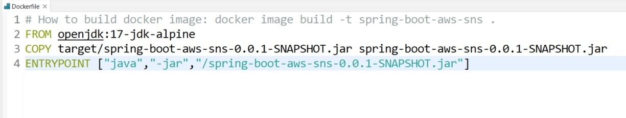 Create Dockerfile for the AWS SNS Spring Boot