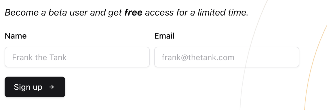 Derivv Pro beta signup form UI