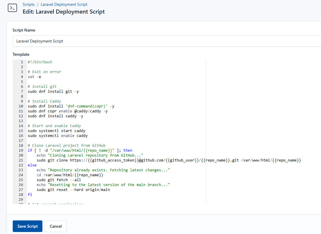Screenshot of deploying Laravel application