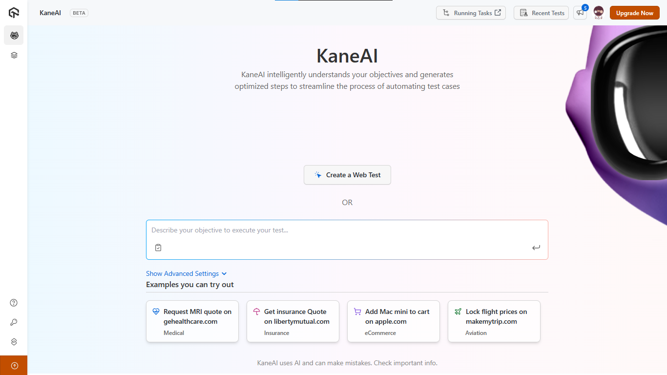 dashboard of KaneAI