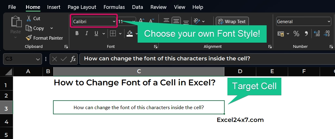 Choose the cell that you want to change the font