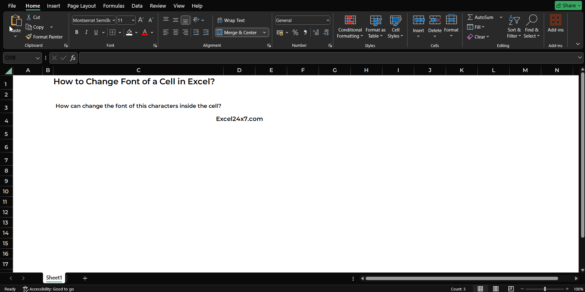 Entire cell's font style has been changed.