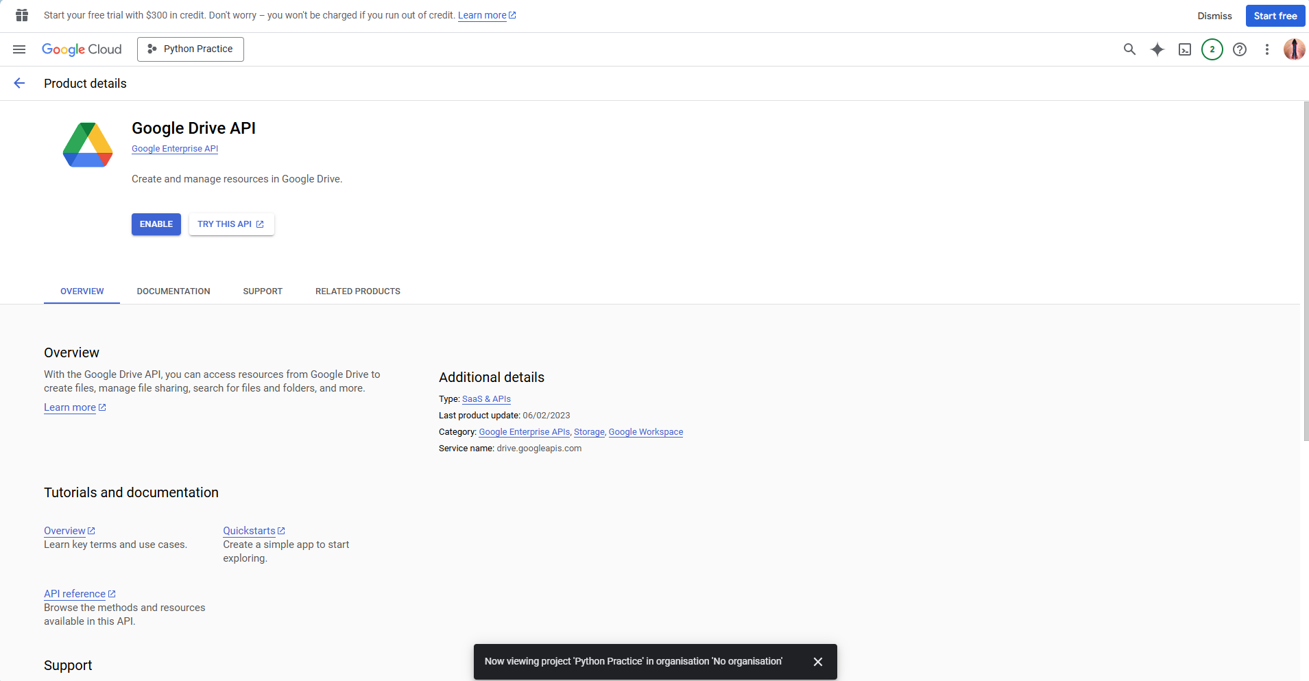 Enabling google drive API