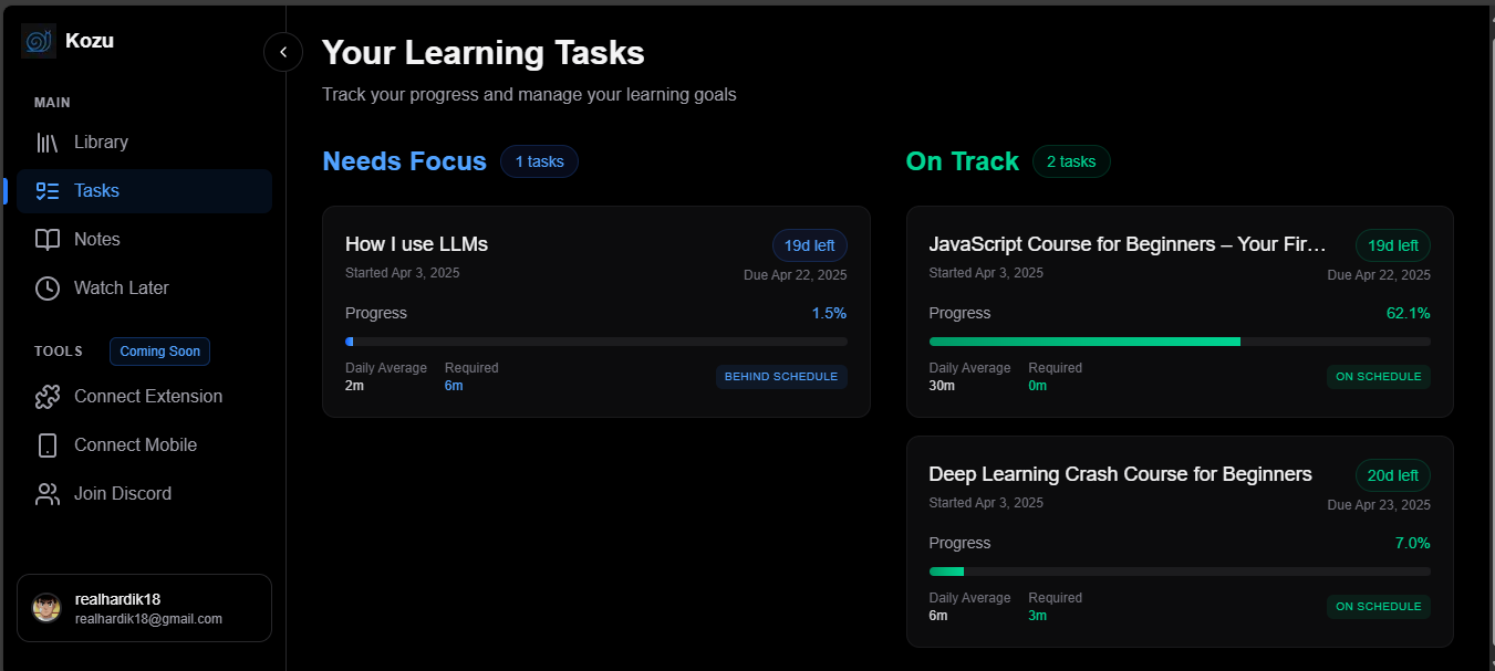 Tasks page