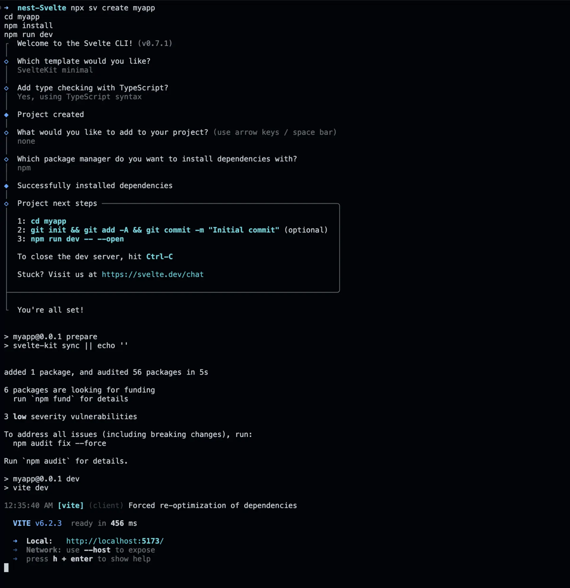 Creating and running a Svelte App
