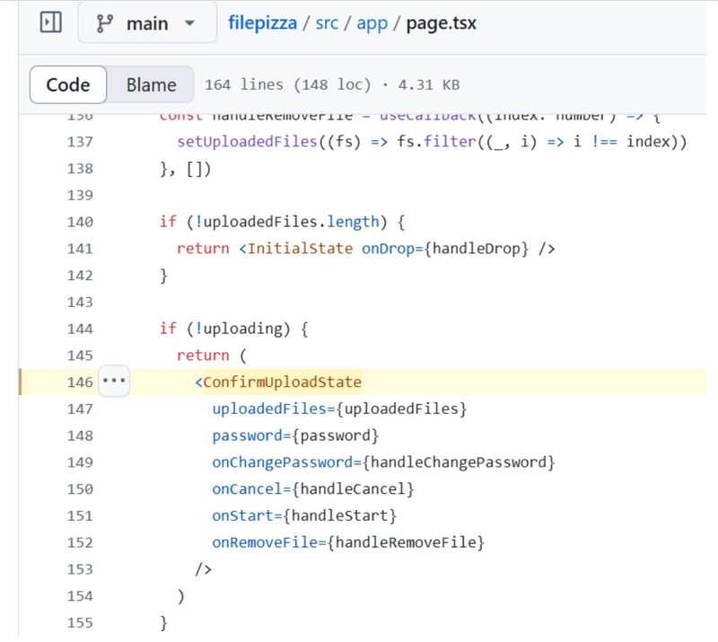 ConfirmUploadState component in FilePizza codebase.