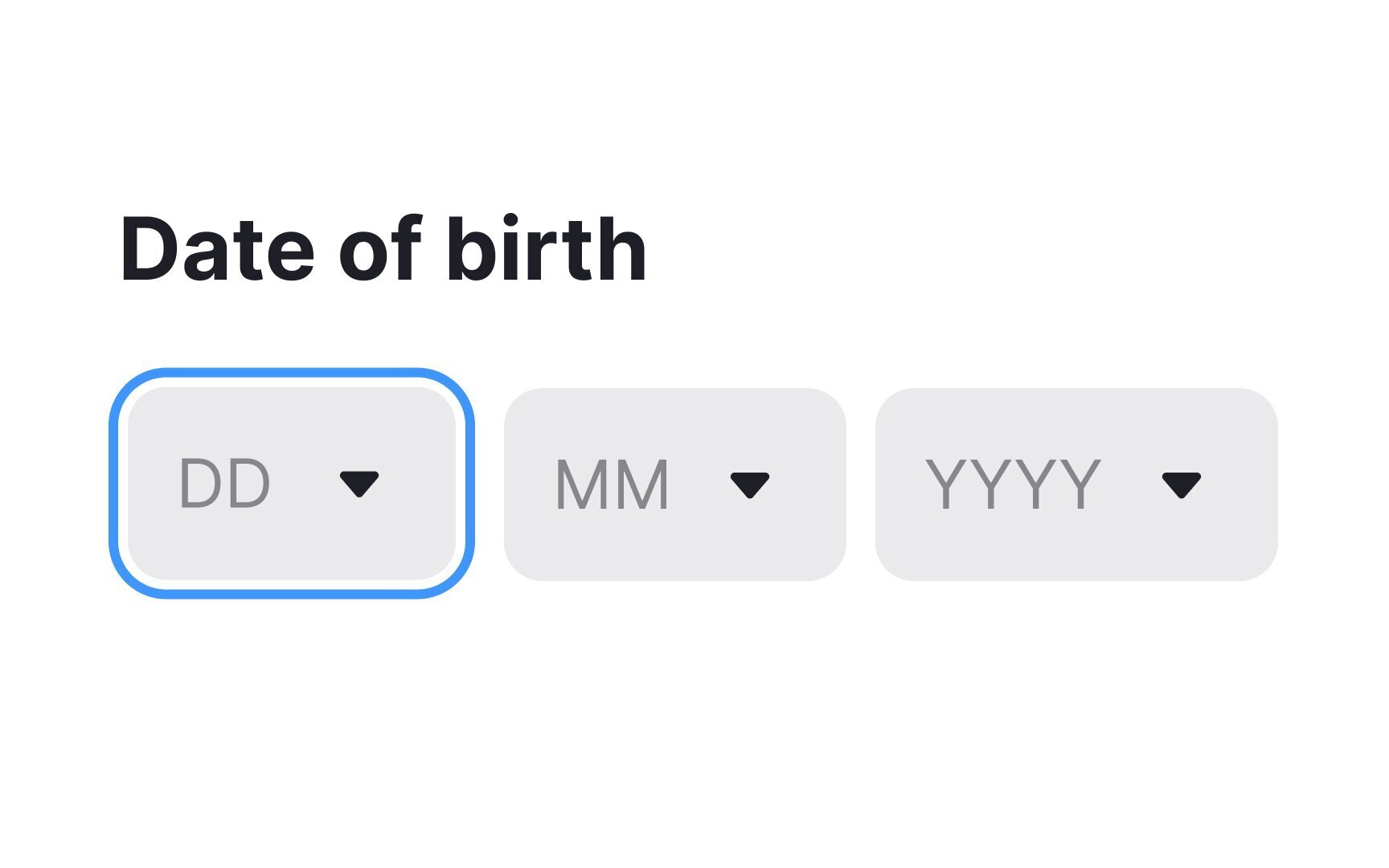 Screenshot of custom date input with separate fields