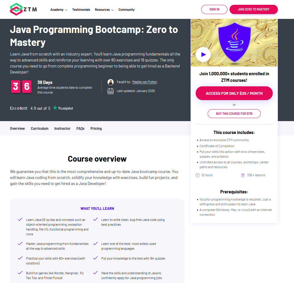 Image of the Java Bootcamp Course Landing Page