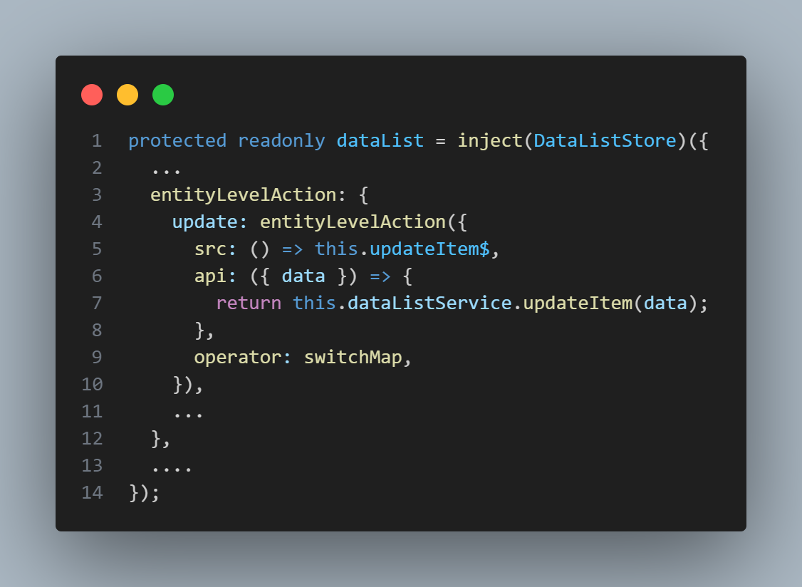 Add DataListStore entityLevelAction