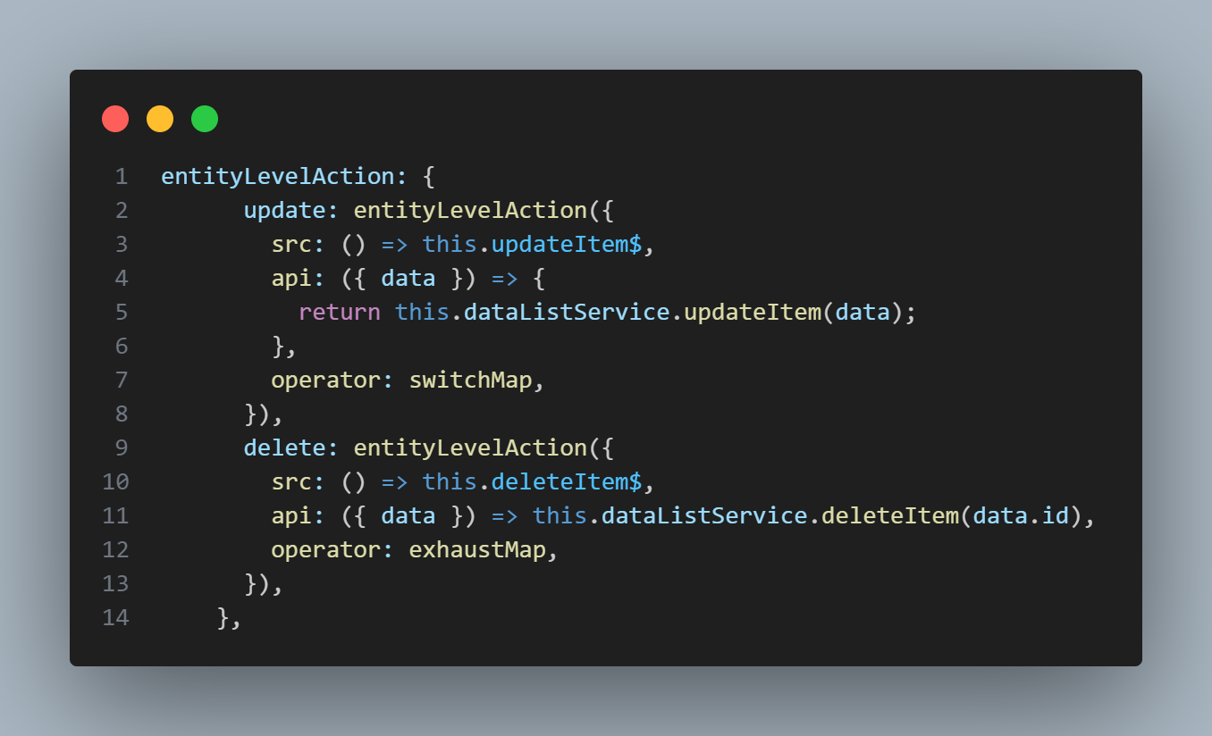 Code pour ajouter des actions sur une entité, update et delete