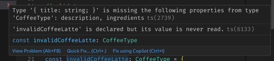 coffee type type error displayed by typescript