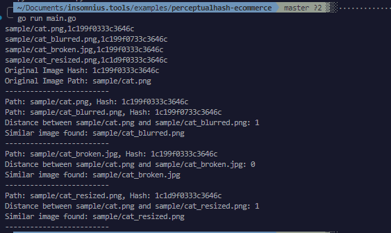 Script output for the three images