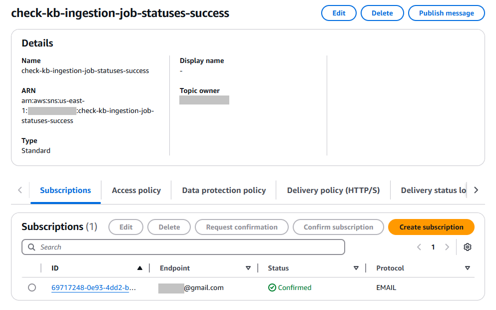 Adding an email subscription to the SNS topics
