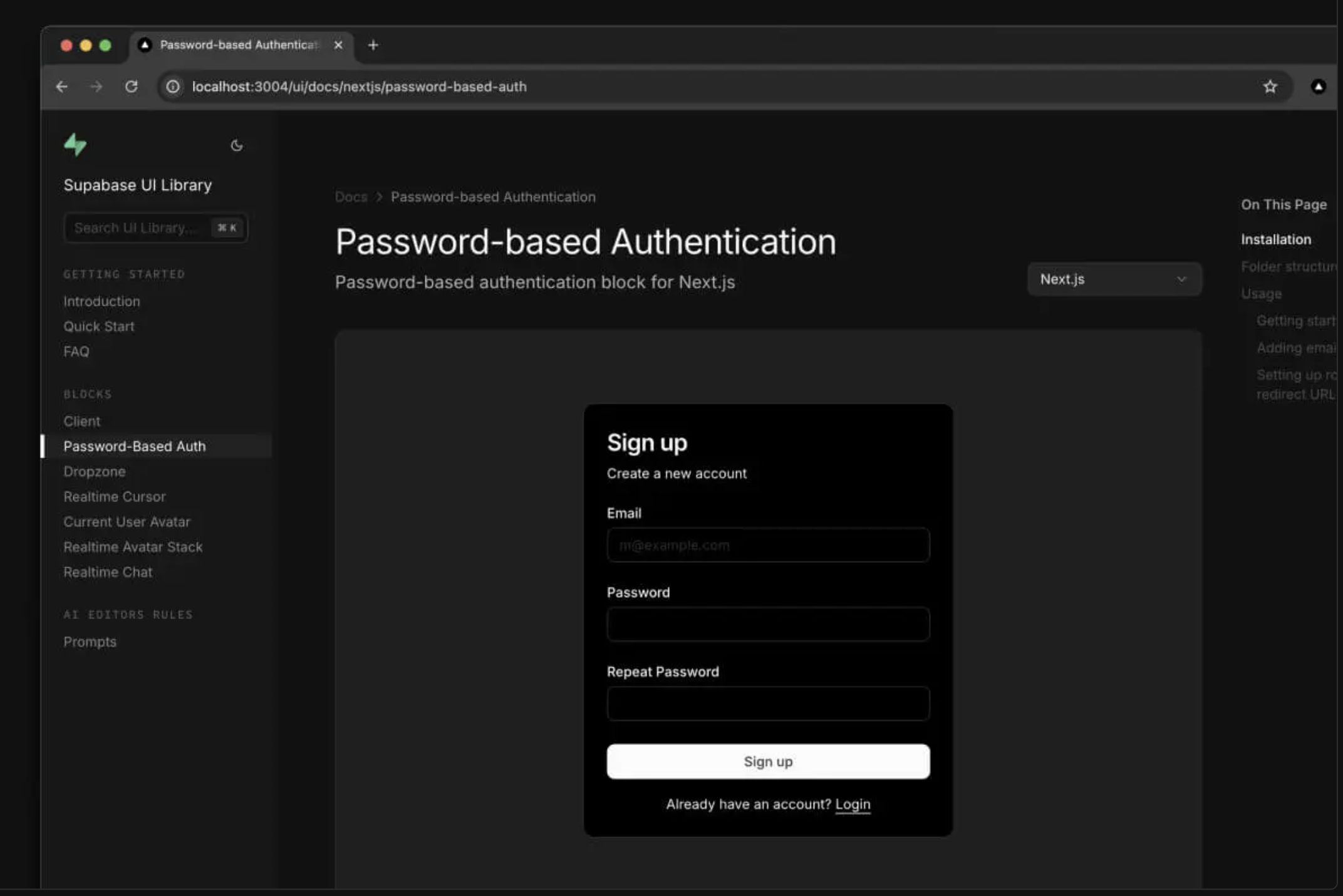 dashboard auth