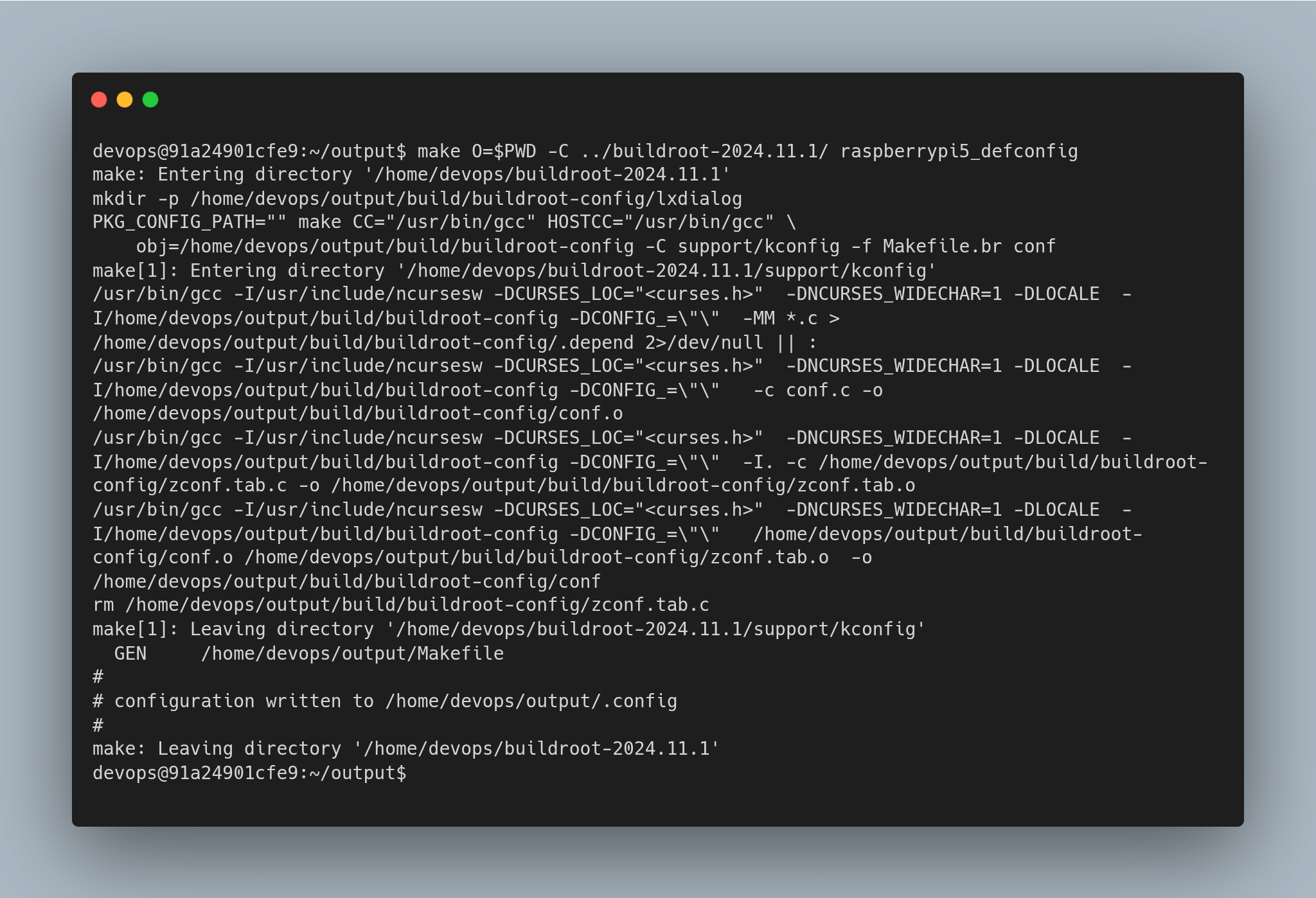 Expected output after configuring the build