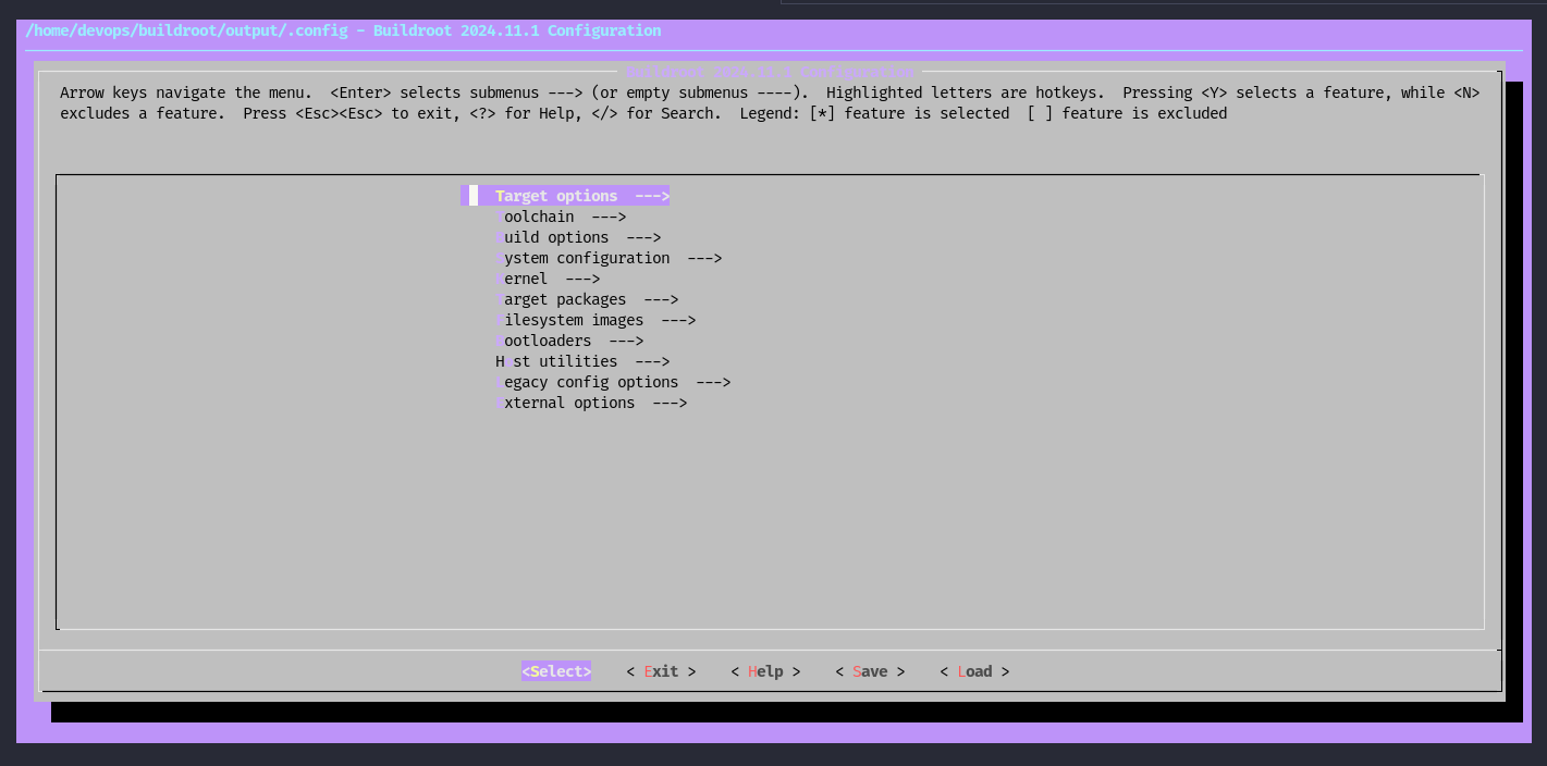 Output of make menuconfig