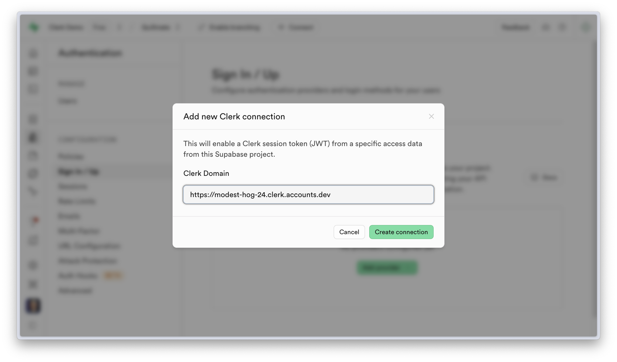 Add new Clerk connection in Supabase