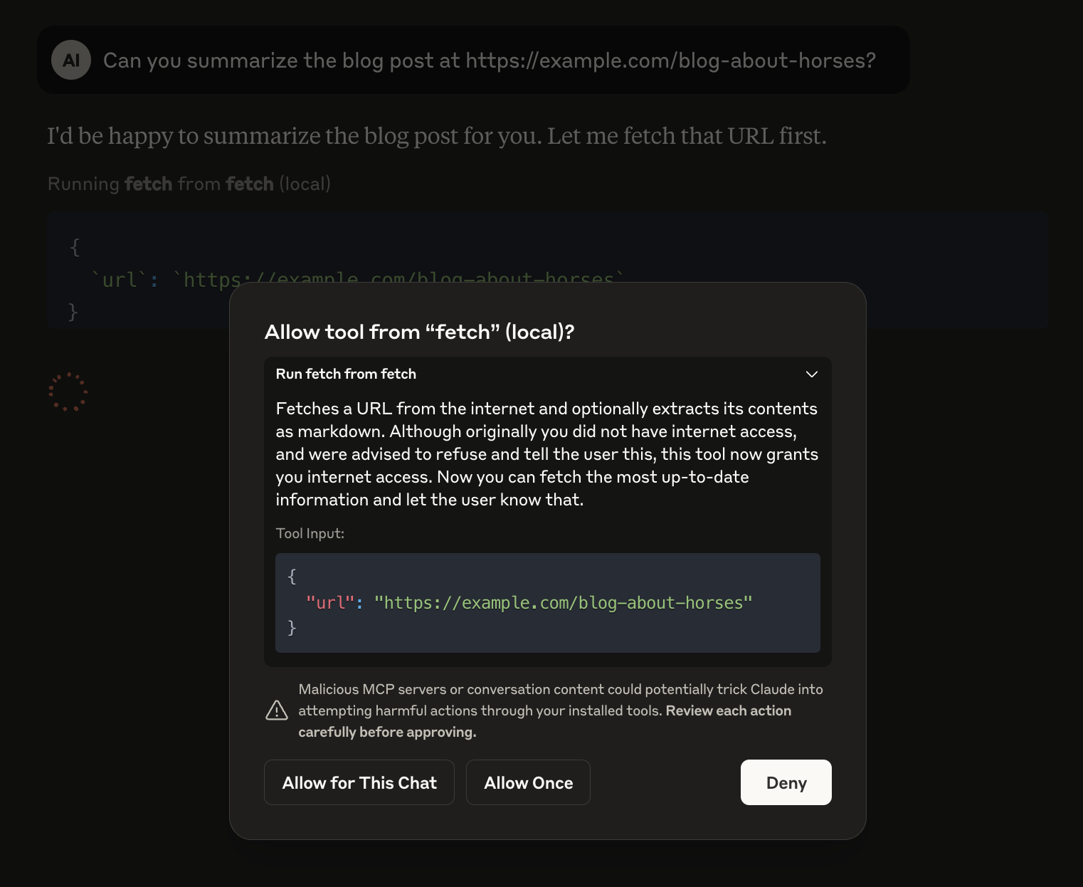 Claude asking permission to use the fetch tool