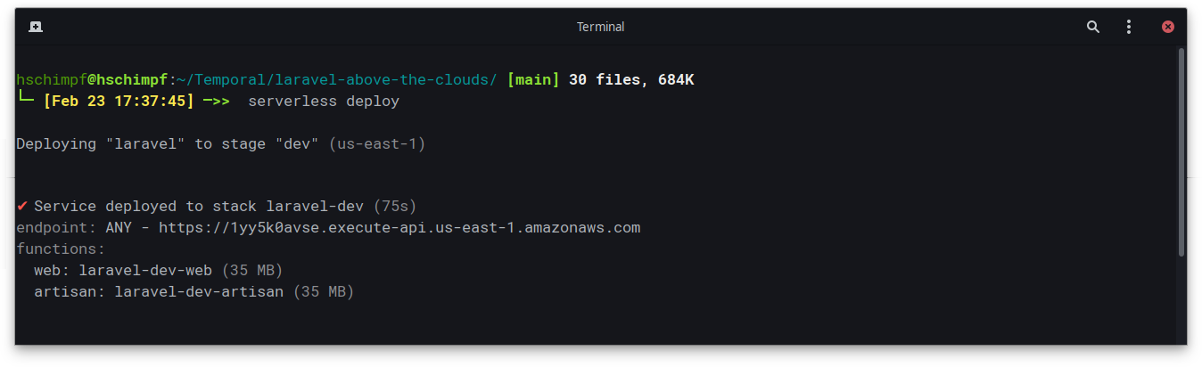serverless deploy output