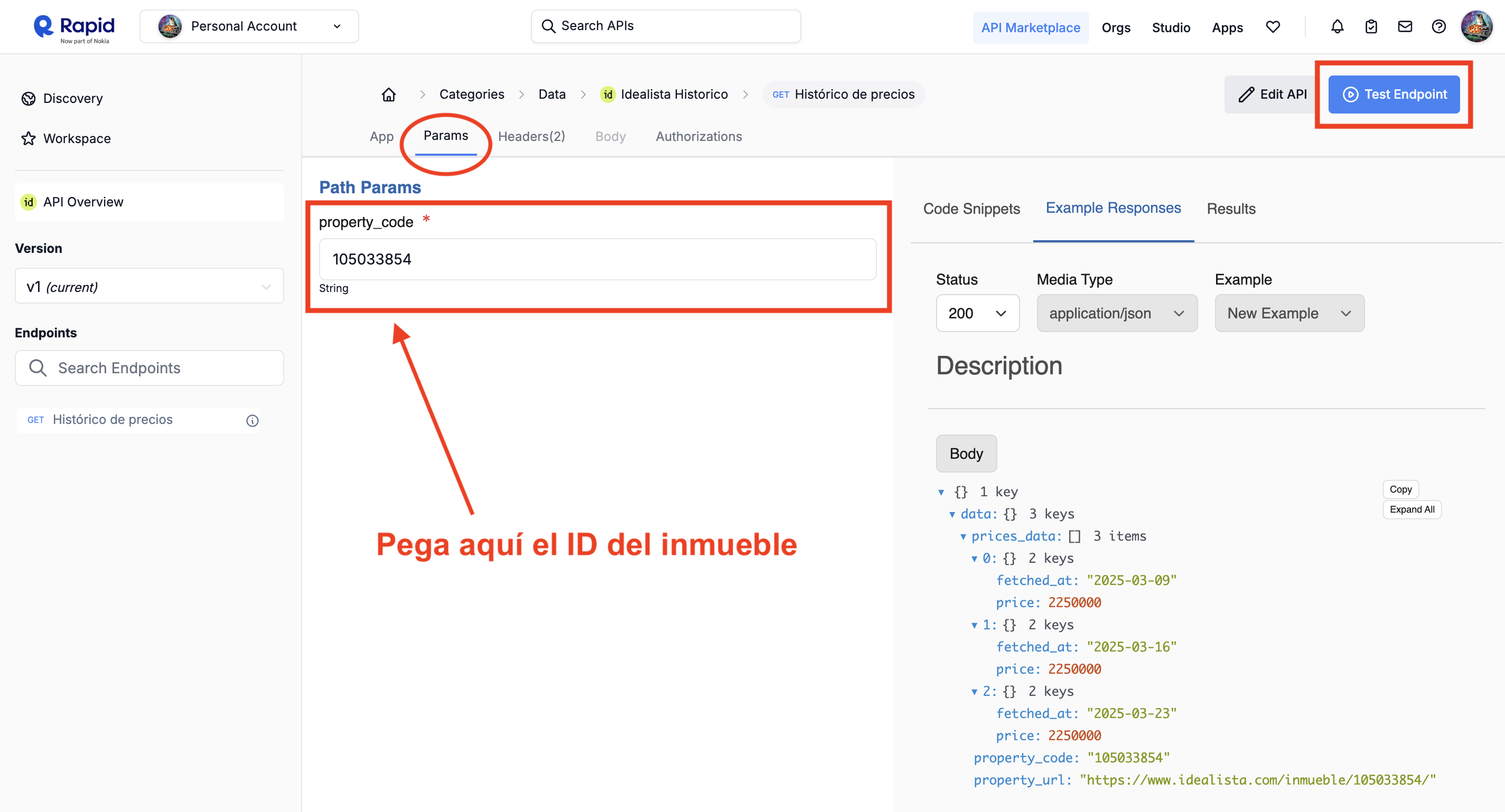 Pegar el ID la API de precios