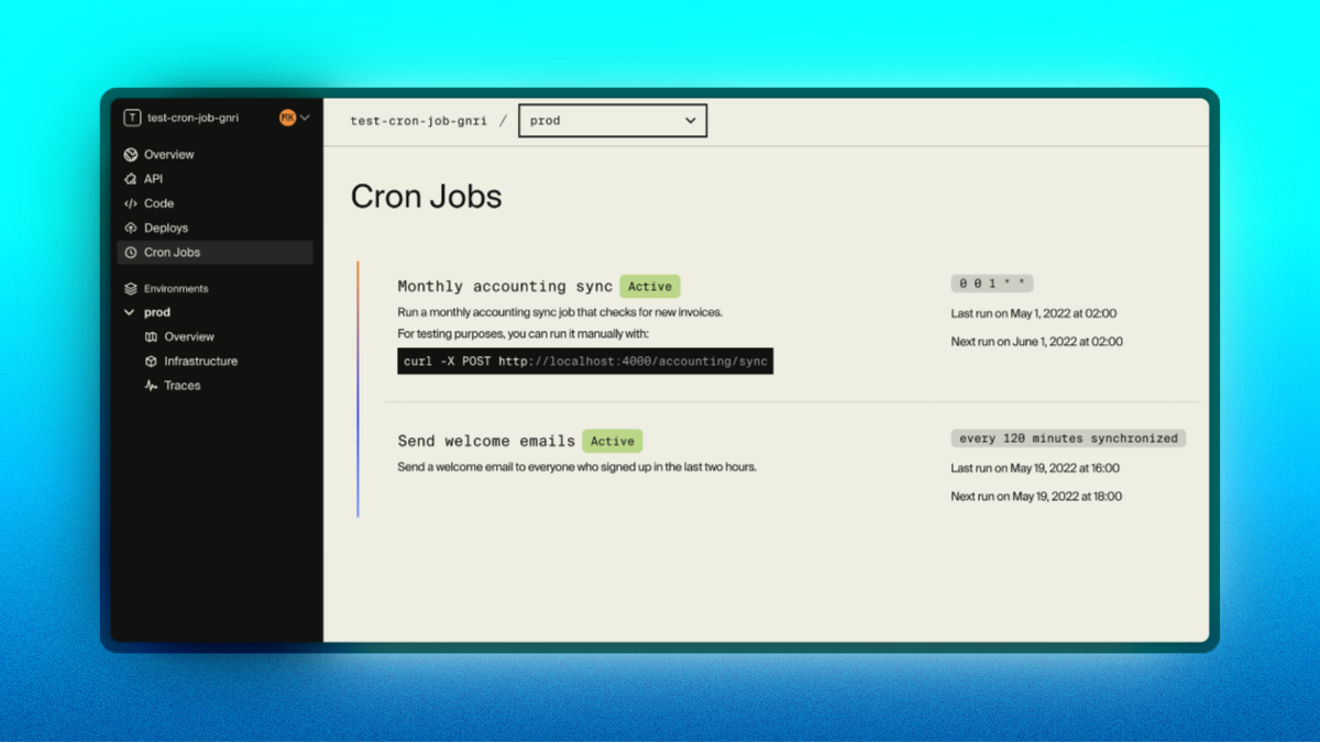 Encore Cloud dashboard
