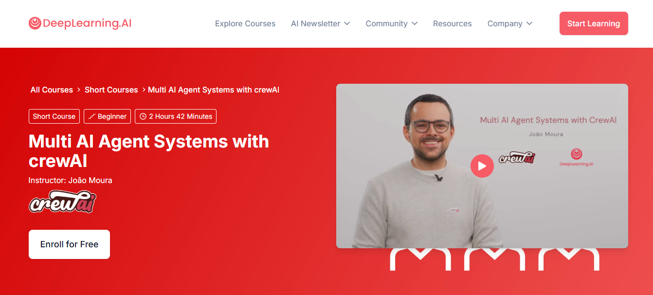 deeplearning course on crewai