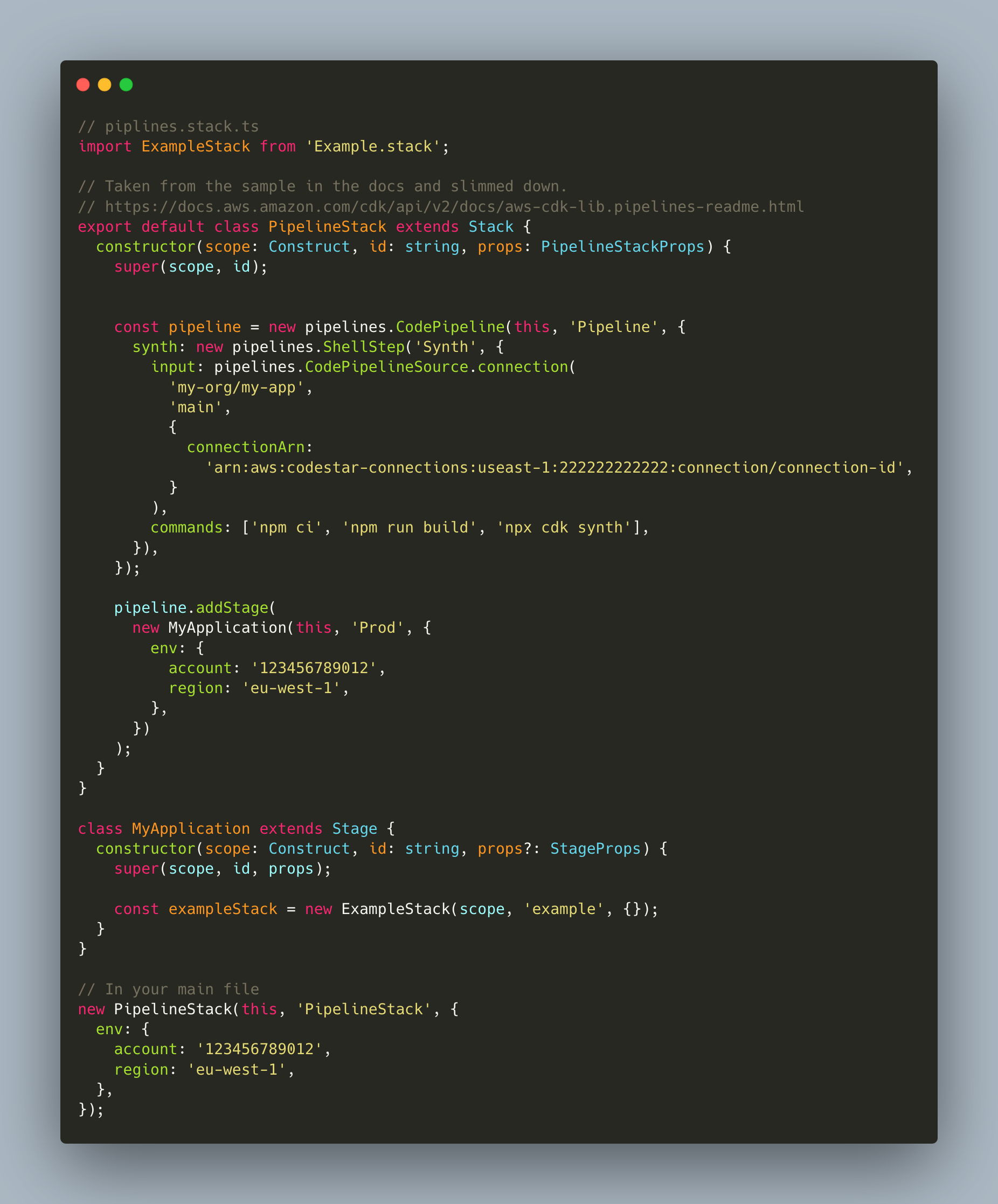 Example of a Pipeline implementation taken from the documentation.