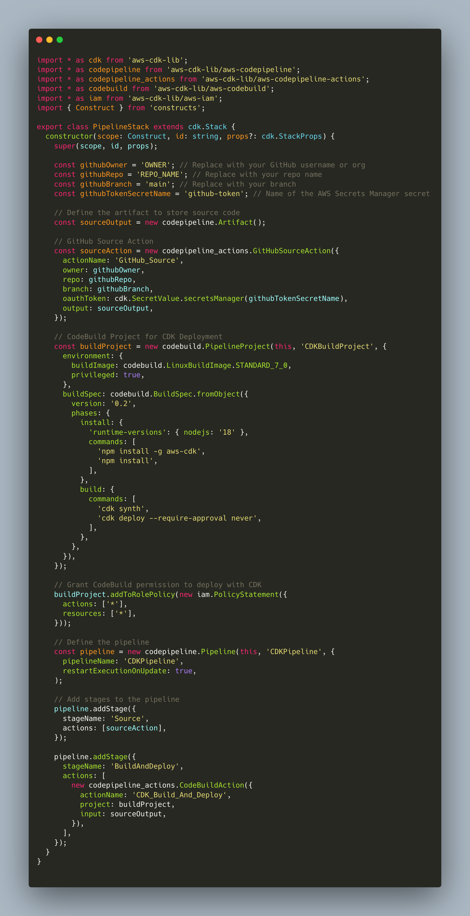Code pipeline example.