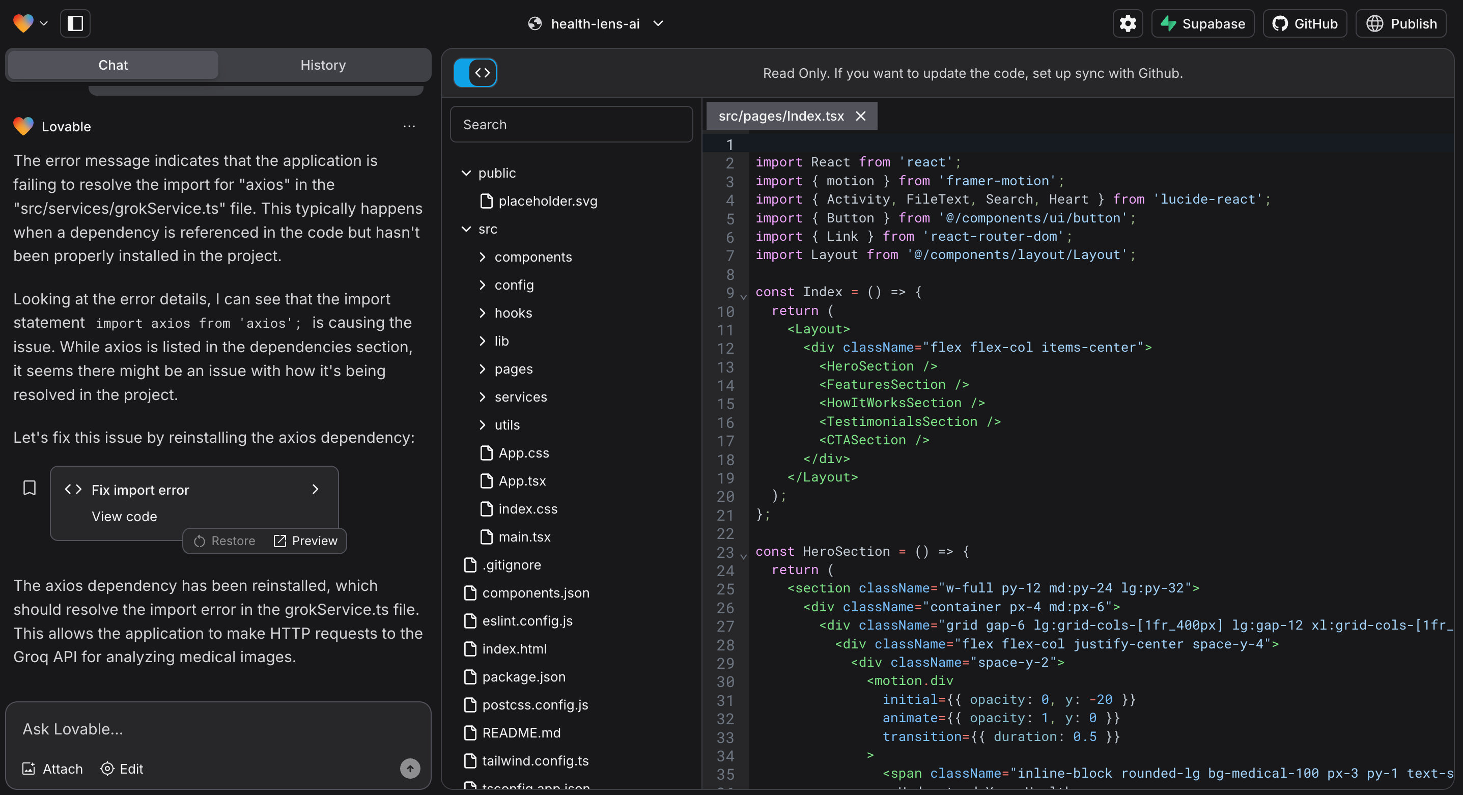 Lovable.dev interface