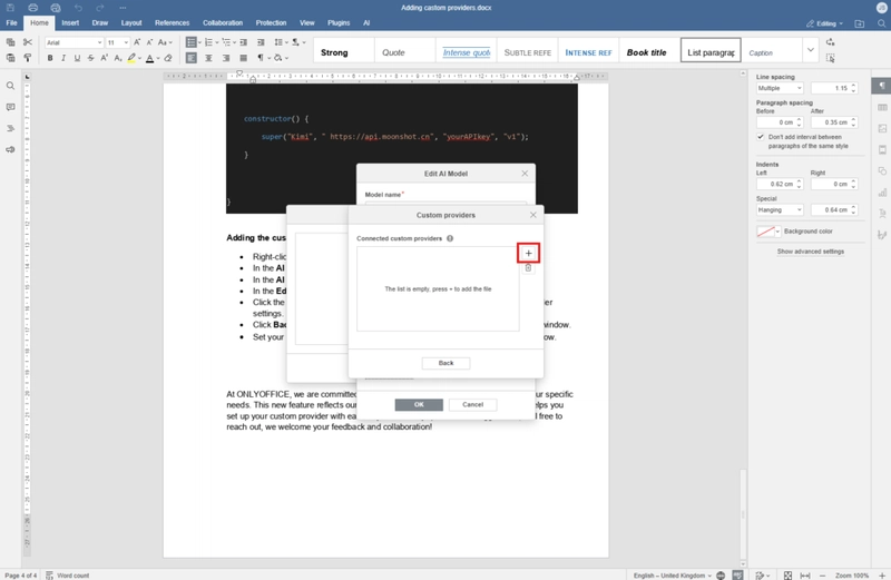 Integrating a Custom Provider into the ONLYOFFICE AI Plugin