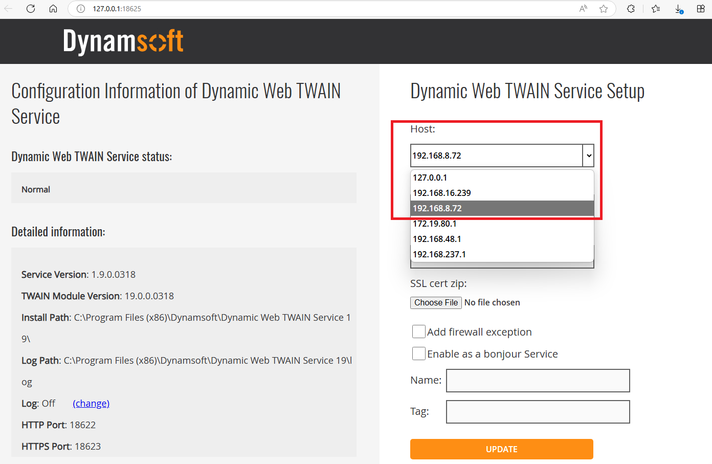 Dynamic Web TWAIN Service Configuration