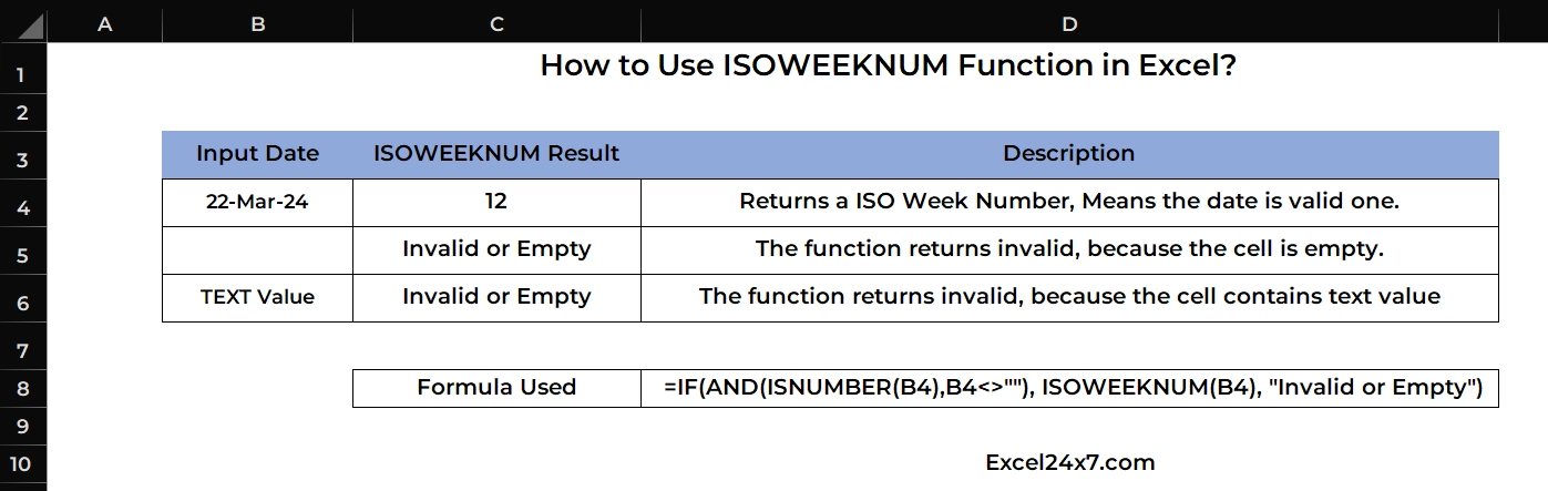 ISOWEEKNUM Function with nested functions
