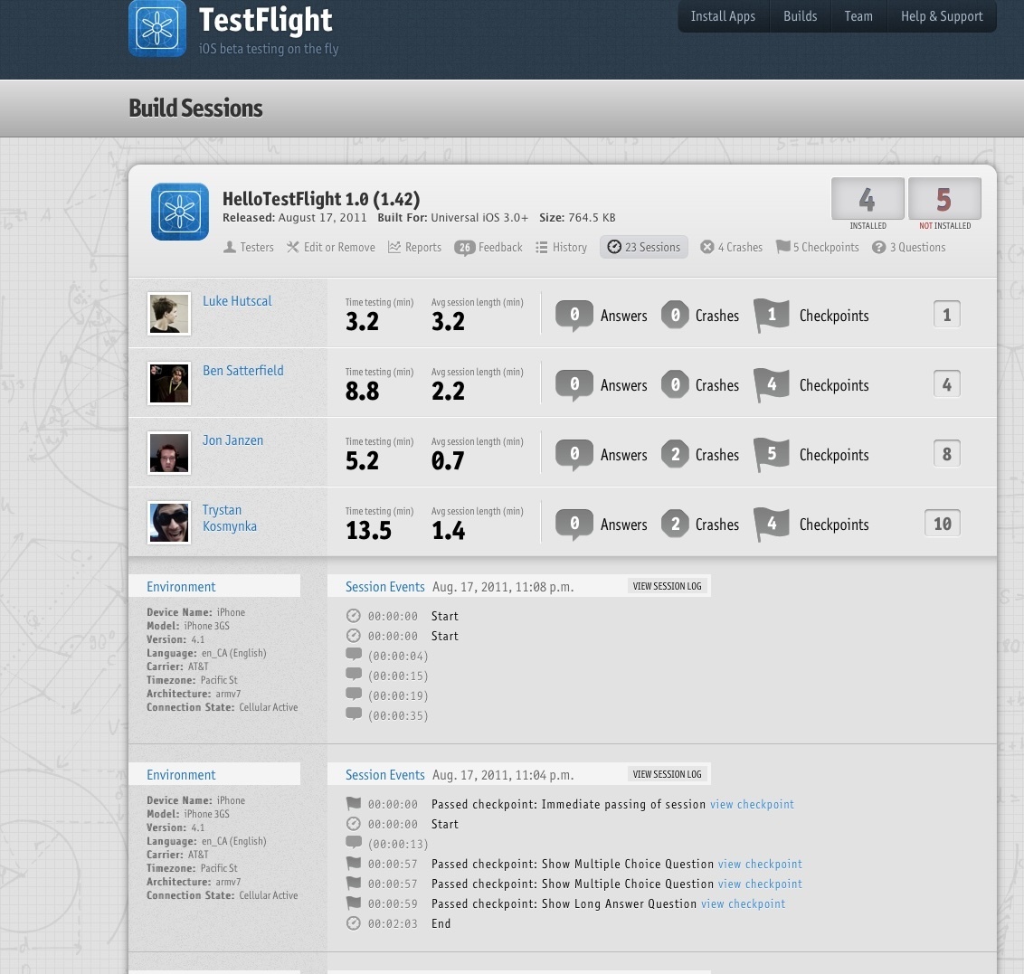 A screenshot from the original TestFlight, later acquired by Apple
