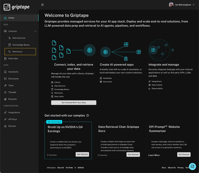 Improving the dev experience for building apps that integrate up-to-date and private data with large language models