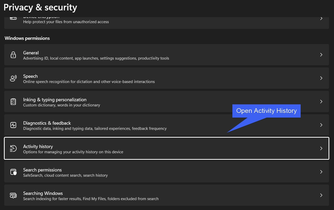 Open Activity History