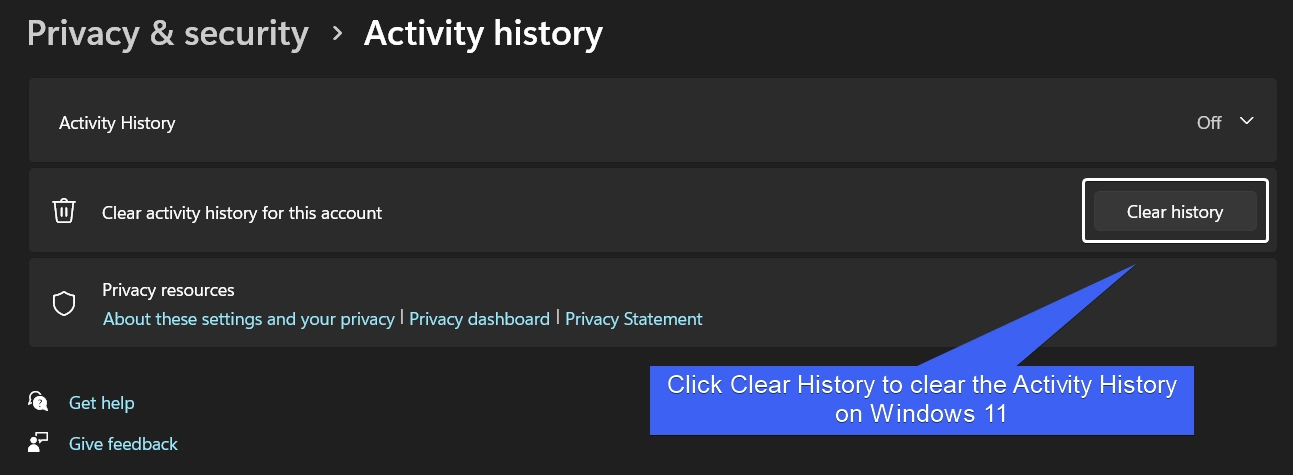 Clear Activity History on Windows 11
