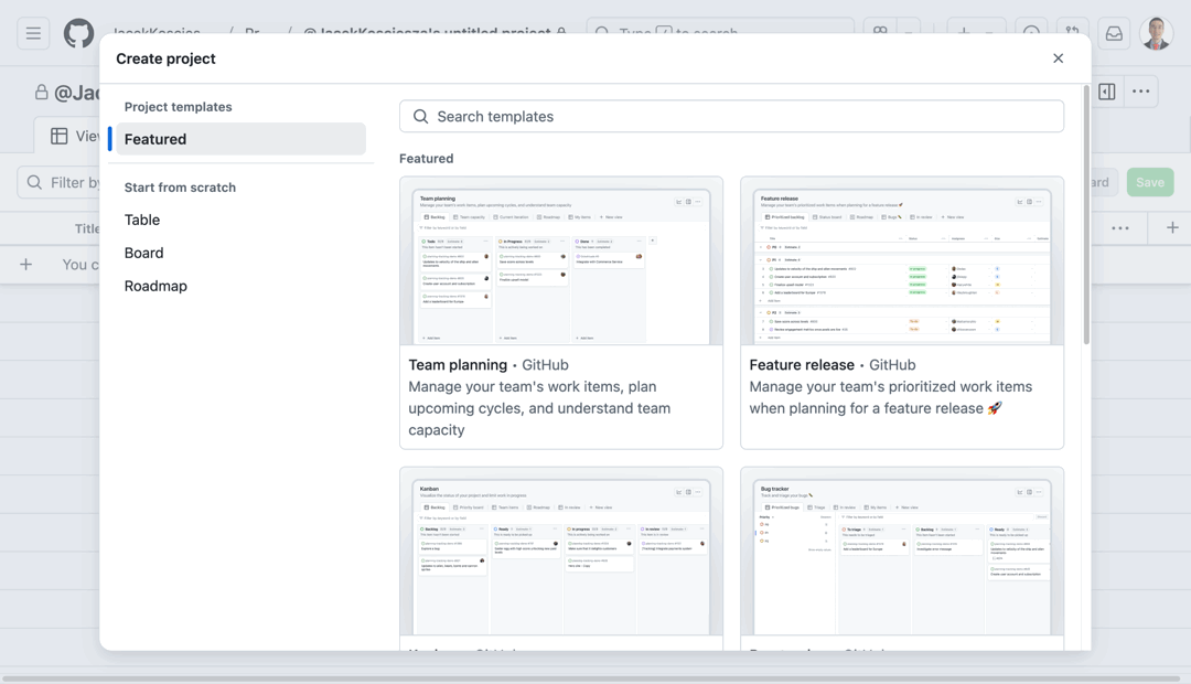 GitHub create project
