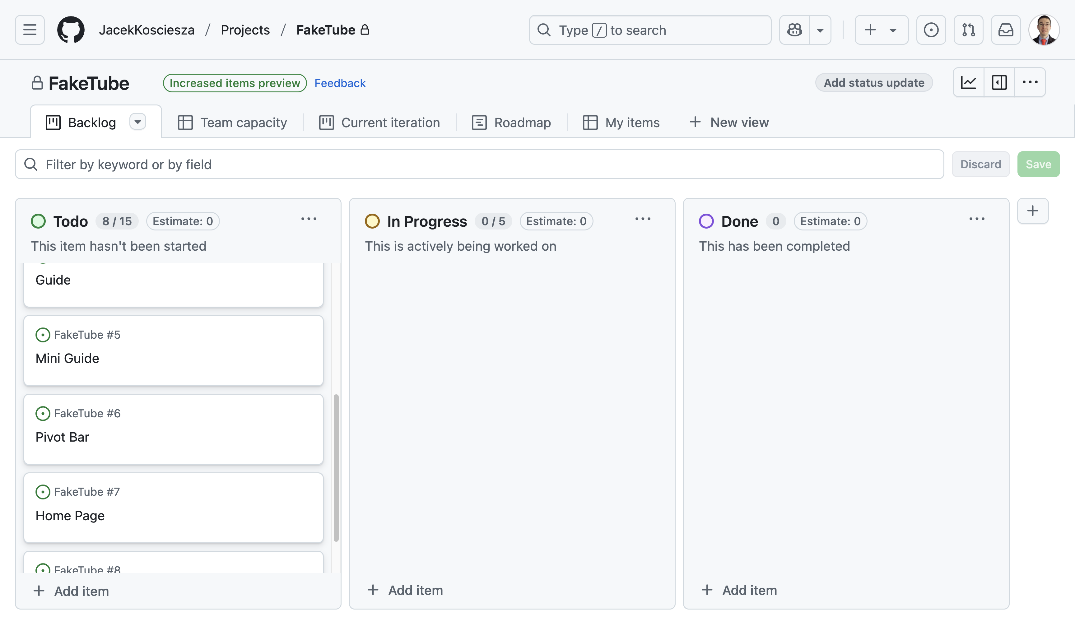 GitHub backlog