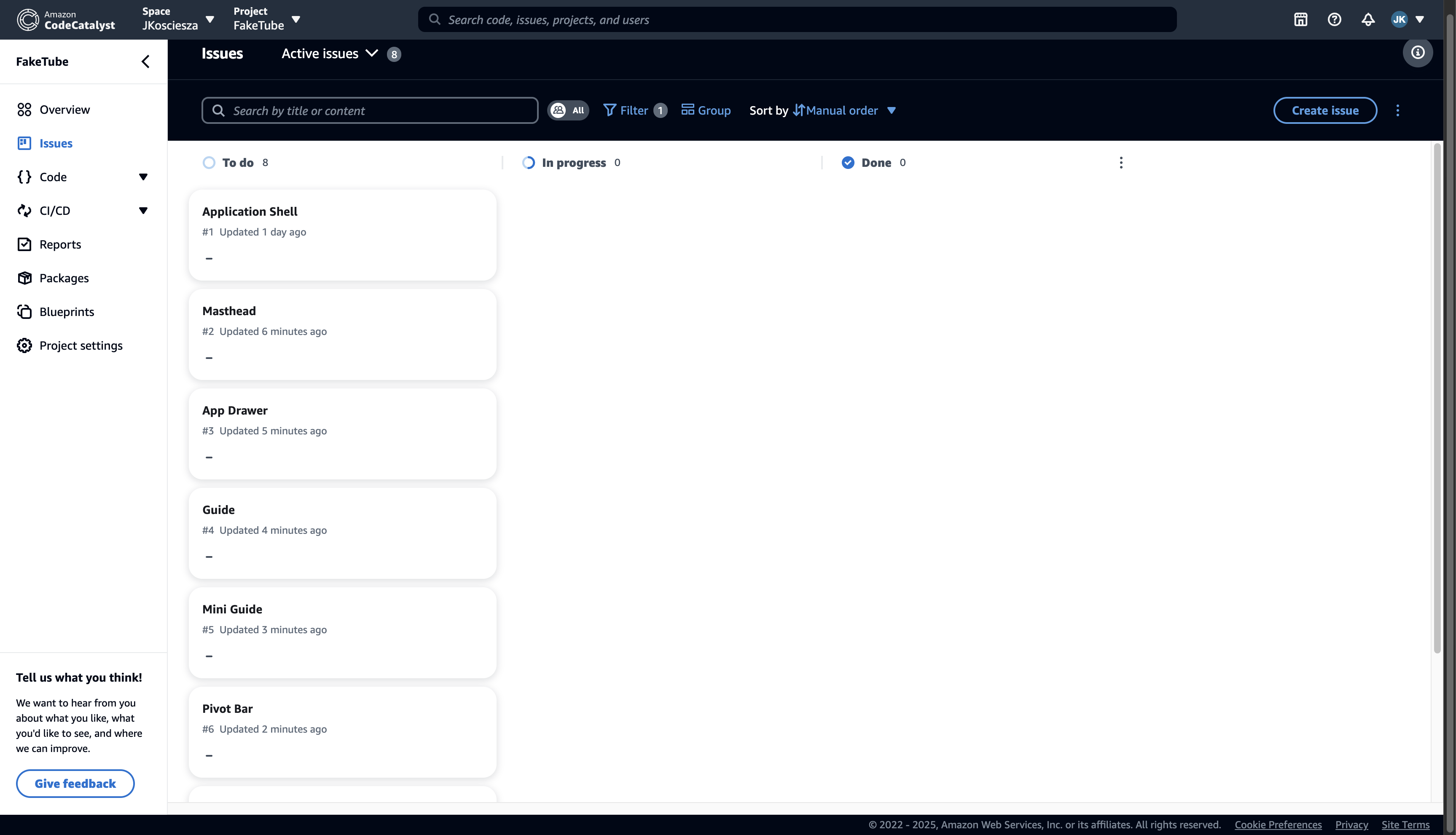 CodeCatalyst backlog