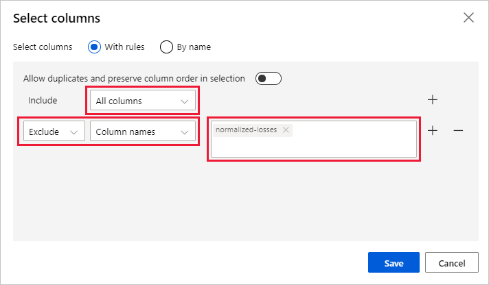 exclude column