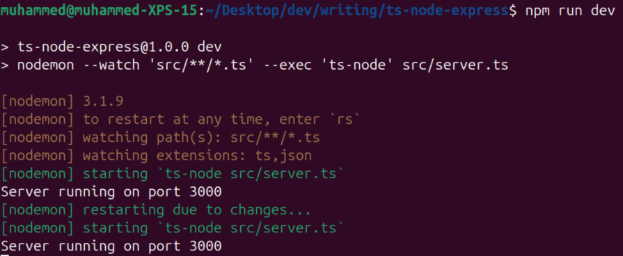 express api running with typescript