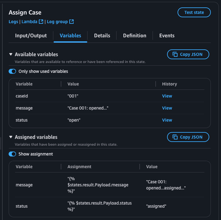 Variables tab