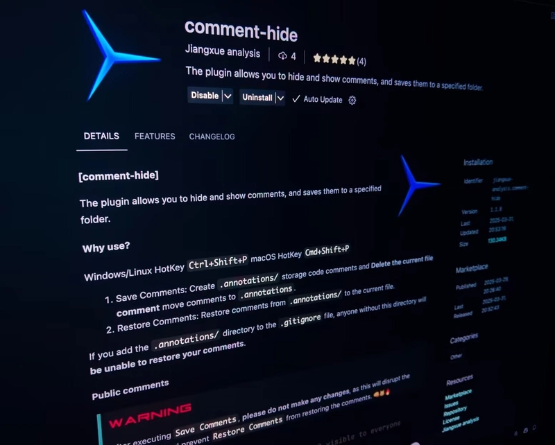 VSCode plugin comment-hide: Dare to write comments!