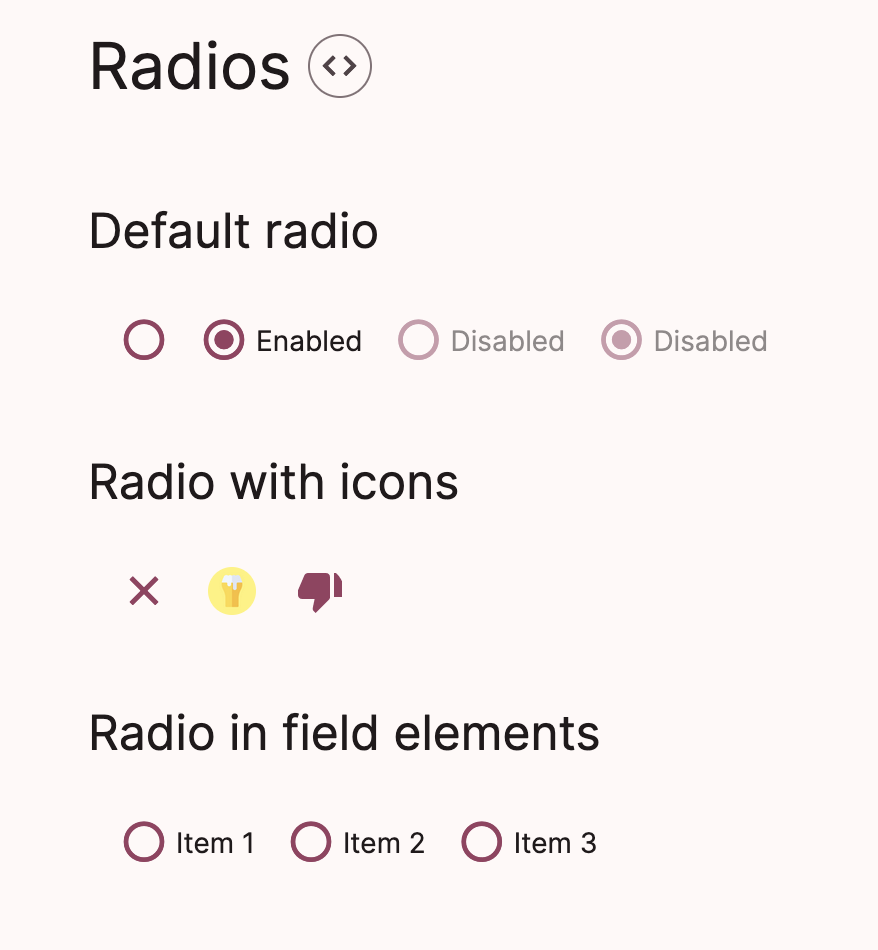 Radio elements from the BeerCSS documentation