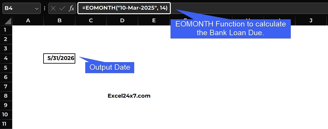 Bank Calculating the Loan Due Month using the EOMONTH Function