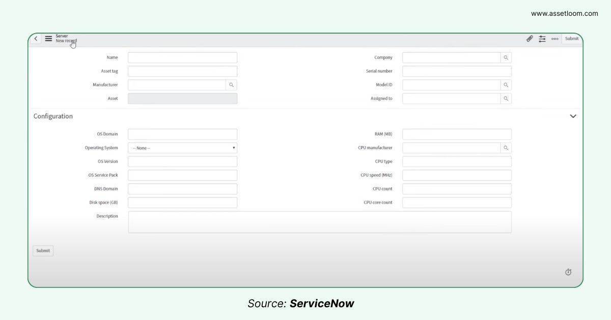 Server CI Form in ServiceNow
