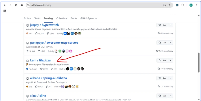 FilePizza, a peer-to-peer file transfers in your browser.