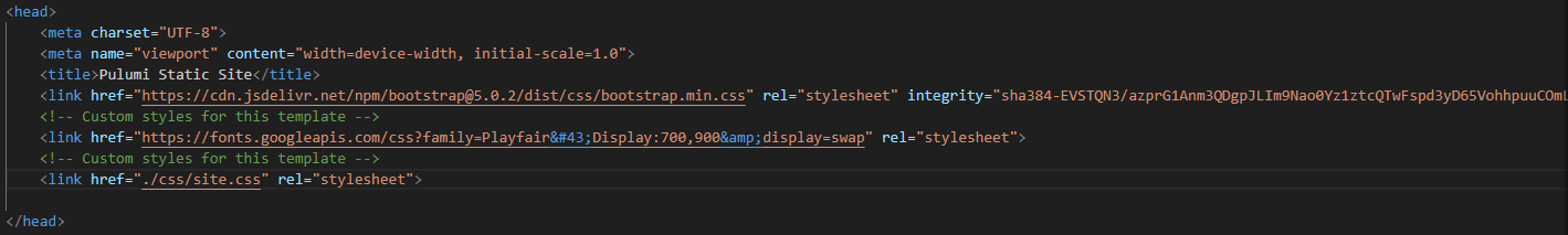 HTML header showcasing minimal CDN inclusions and one local script