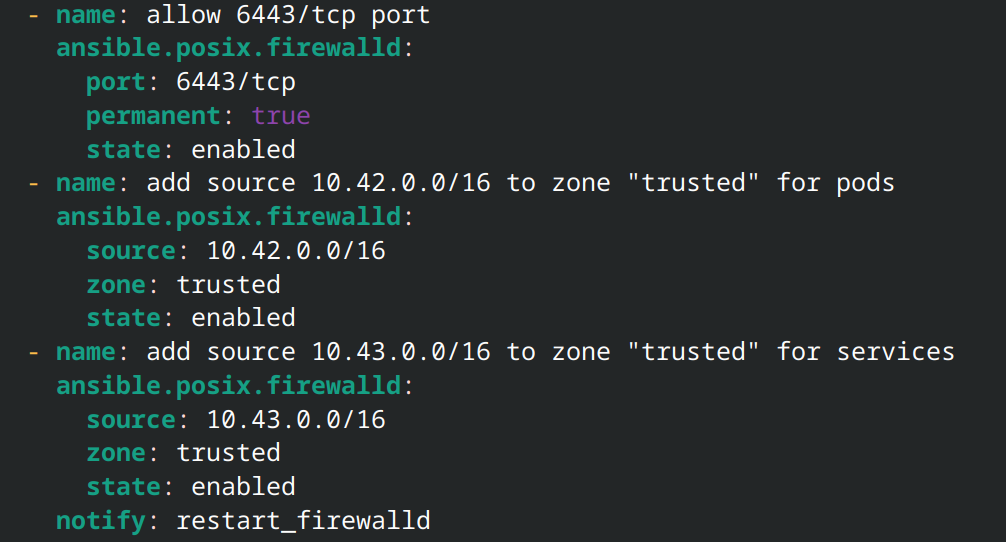 image of the configuration to allow traffic coming from the container CIDR