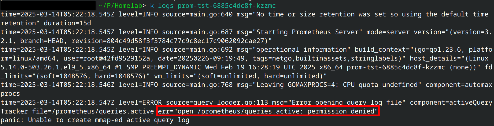 image of the bind mount issue, showing the permission denied error